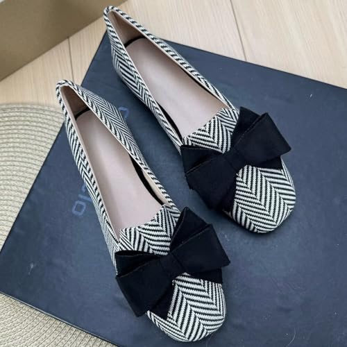 Image of WENJIAZHIZHI Square Toe Bow Ballet Slip-On | Classic Suede Finish,Chic Bow Detail,Effortless Everyday Style,Wedding Party Office,Plus Size Available