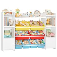 FOREHILL Toy Storage Unit Children's Bookcase Kids Storage Unit Toy Organiser with 8 Removable Boxes and Storage Shelves for Playroom Bedroom Living Room Yellow+Red+Blue