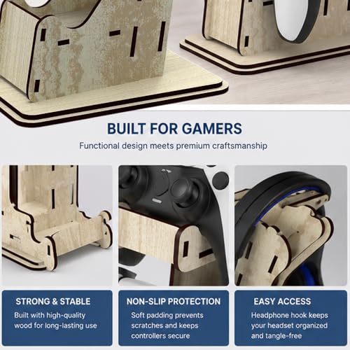 Image of Headphones and Controller Stand for Desk Modern Gaming Style, 18 x 15 x 21.5 cm, for PS5 and Xbox Controllers