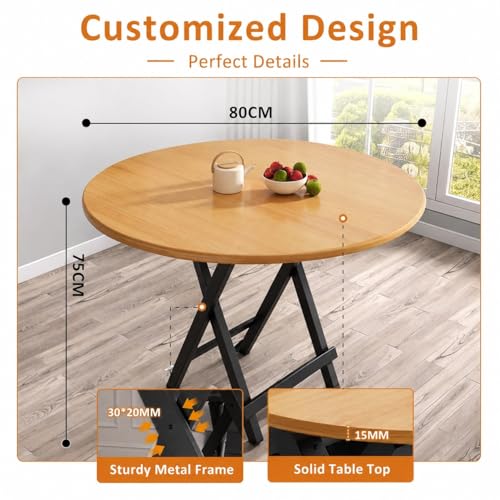 Image of Multi-Purpose Portable Foldable Wooden Table Desk with Durable Powder Coated Finish - Perfect for Home, Dining, Study, Coffee Table,Compact Spaces Pre-Assembled (L*81,B*80,H*75) cm. (Orange Walnut)