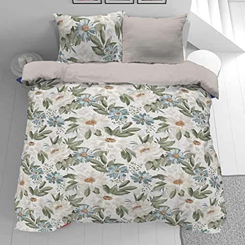 VITAPUR Juego de Ropa de Cama 3 Piezas - Funda Nórdica 200x200 cm, 2 Fundas de Almohada 50x70 cm - 100% Algodón/Satén- para un Optimo Confort de Sueño - Beige Garden Cover
