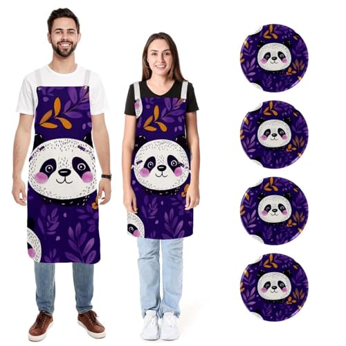 Tabliers de cuisine réglables et imperméables lot de 2 avec poches têtes de panda