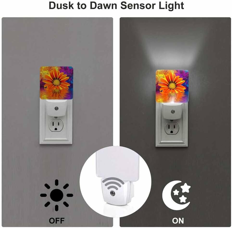 Abstract Sunflower LED Night Lights Plug into Wall Summer Yellow Sunflower 0.5W Plug in Night Light, Dusk to Dawn, Bright Nightlight Auto On/Off, for Room Bedroom Bathroom