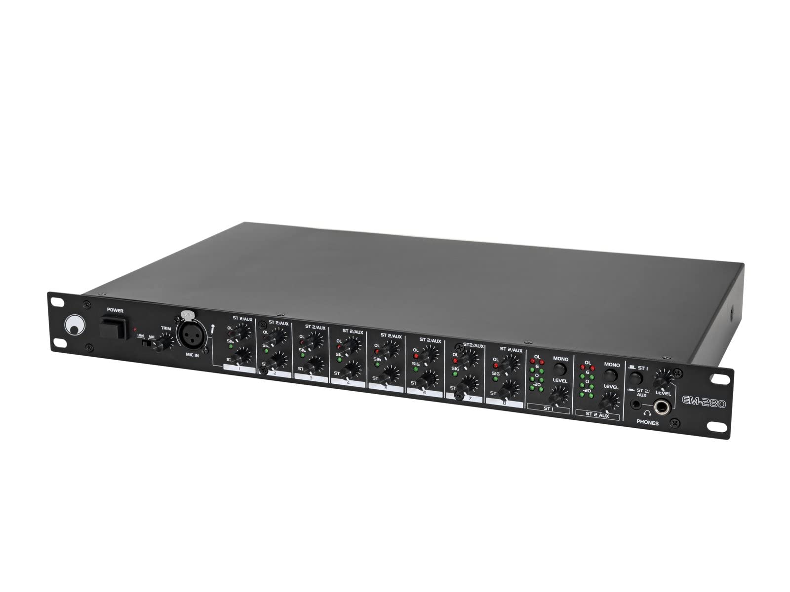 OMNITRONIC EM-280 Entertainment-Mixer | 8-Kanal-Stereo-Mischpult mit 2 regelbaren Zonen-Ausgängen, 19"