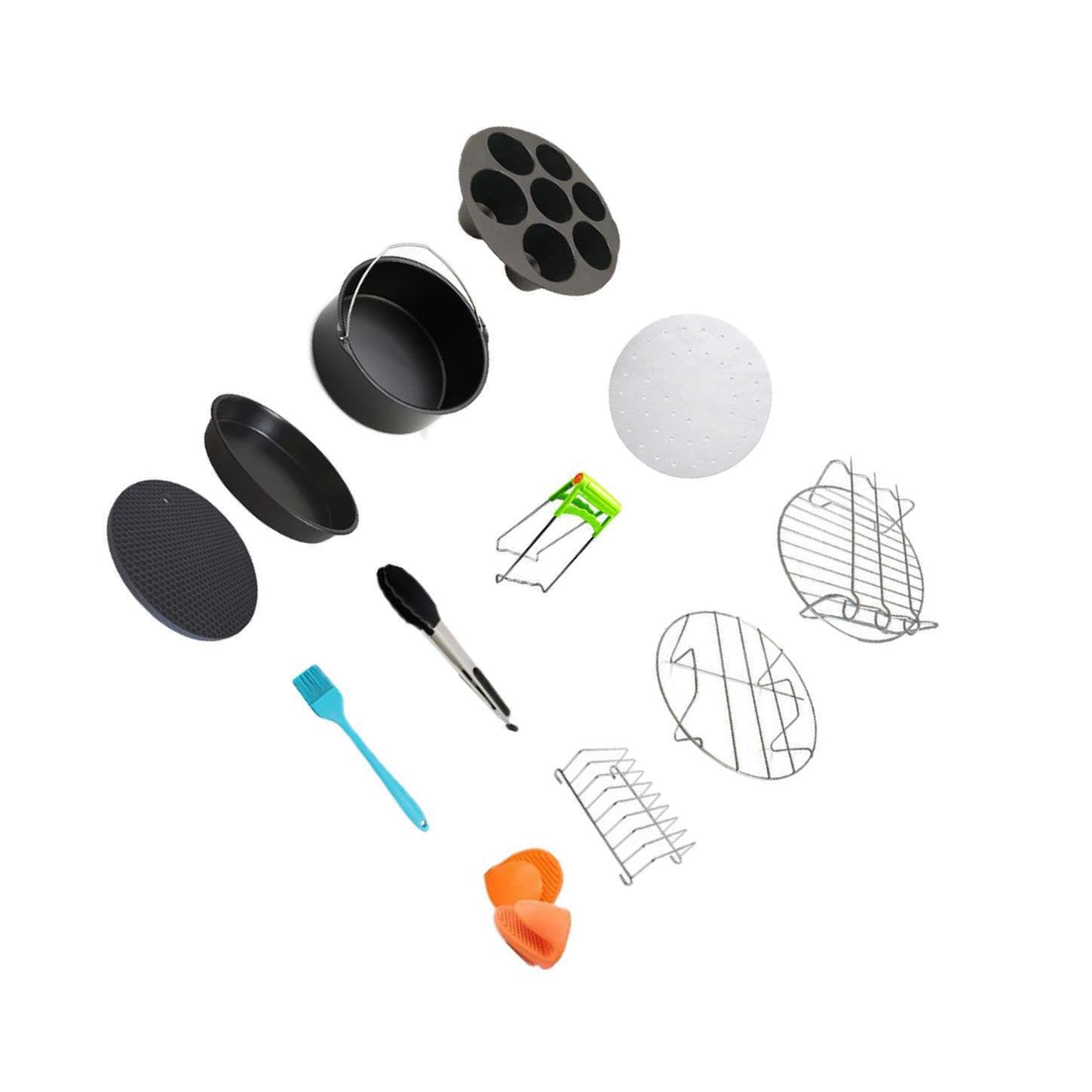 Ensemble d'accessoires essentiels pour friteuse à air chaud (12 pièces) : moule à pizza de 18 cm, pinces, tapis en silicone, ustensiles de cuisson,