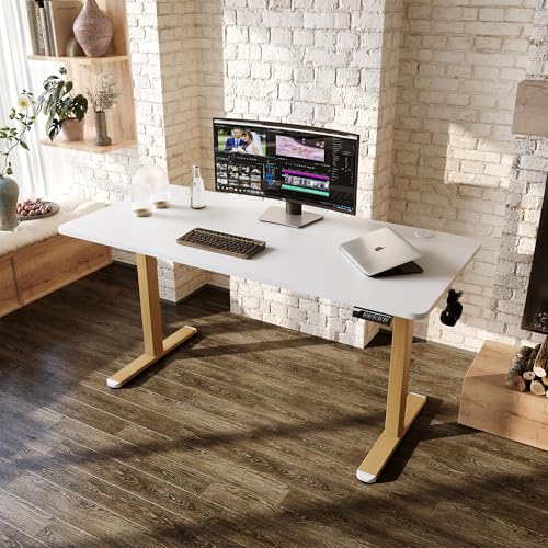 Monomi-Electric-Standing-Desk-55-x-24-inches-Height-Adjustable-Desk-Ergonomic-Home-Office-Sit-Stand-Up-Desk-with-Memory-Preset-Controller-White-TopWood-Grain-Frame