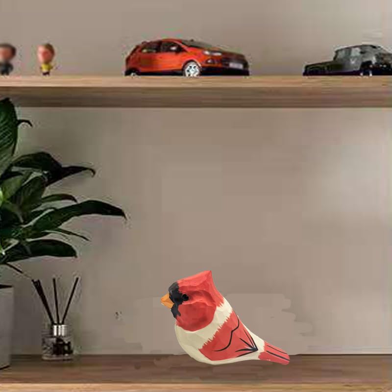 Figura de pájaro tallada en madera natural decorativa miniatura 6