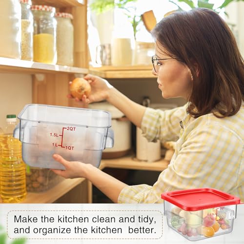 Image of Suclain 2 Pcs Square Food Storage Container Polycarbonate Clear Food Container with Lid Commercial Rice Storage with Graduations for Commercial Kitchen(2 Qt,Red)