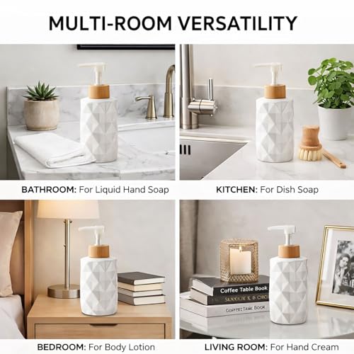 Image of Luxe Home International Faceted Pattern Glass Soap Dispenser for Bathroom and Kitchen Sink Leak Proof Liquid Hand Wash Round Bottle Lightweight Matte Finish (17.5x7.5 cm White) Pack of 1