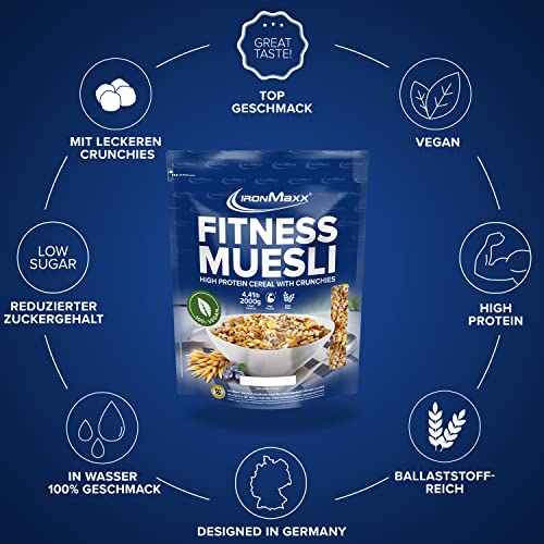 IronMaxx Fitness Müsli - Cookies & Cream 2kg Beutel | Veganes High Protein Müsli mit Crunchies | Reduzierter Zuckergehalt & Ballaststoffreich
