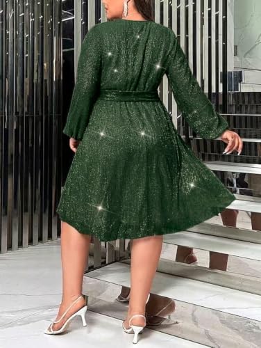 Image of RED DOT BOUTIQUE 876 - Plus Size Elegant Sheer Sleeve Dress with Waist Sparkle Chiffon Mesh Cocktail Dress