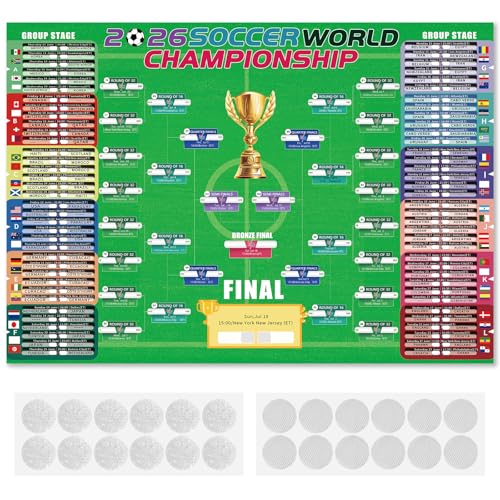 NELIVOKE 2026 Soccer World Championship Large Schedule Poster, Final Round 48-team Collection Showcase, Soccer Tournament Wall Chart with Hook and Loop Dots, Great Gifts for Soccer Fans 40" x 28"