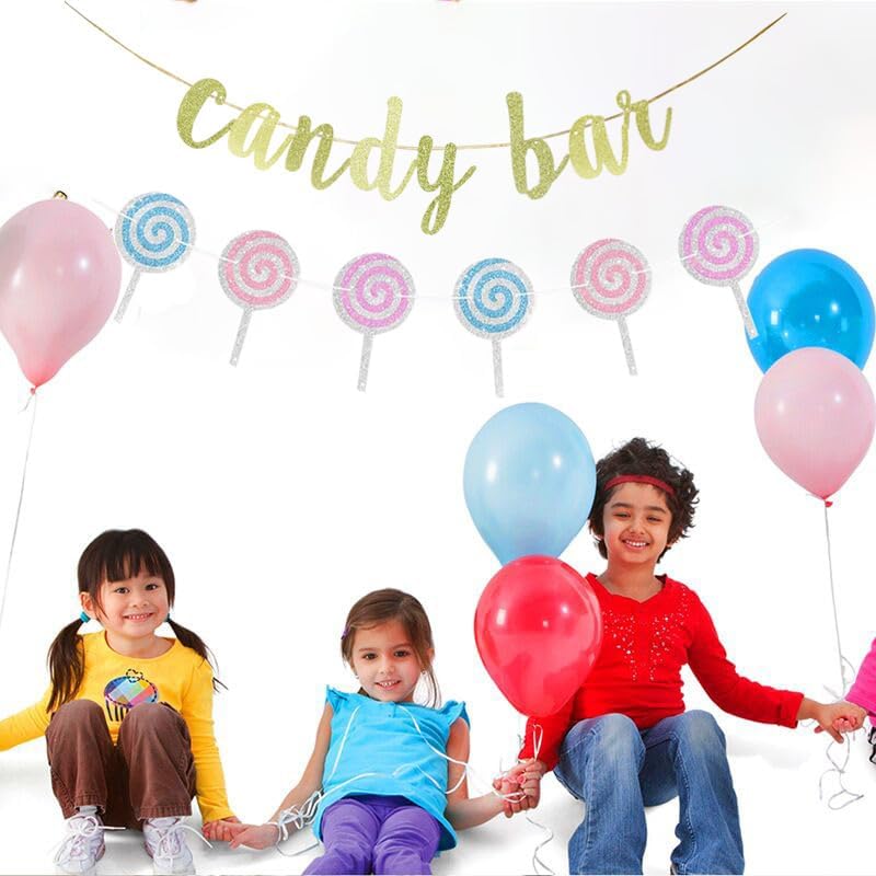 Miniatura 5 de KUNGOON Cartel de barra de caramelo, decoración de fiesta de cumpleaños temática de caramelos, decoración de baby shower, letrero de papel dorado