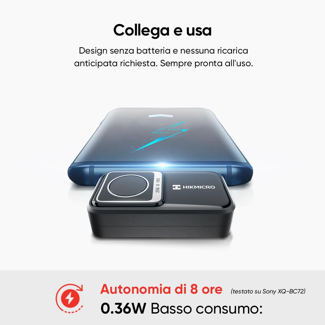 Termocamera HIKMICRO Mini2 Android, risoluzione IR 256 x 192, termocamera per Android, frequenza di aggiornamento 25 Hz, grandangolo 50°, 49.152 pixel, da -20 °C a 350 °C, USB-C (non per iPhone)