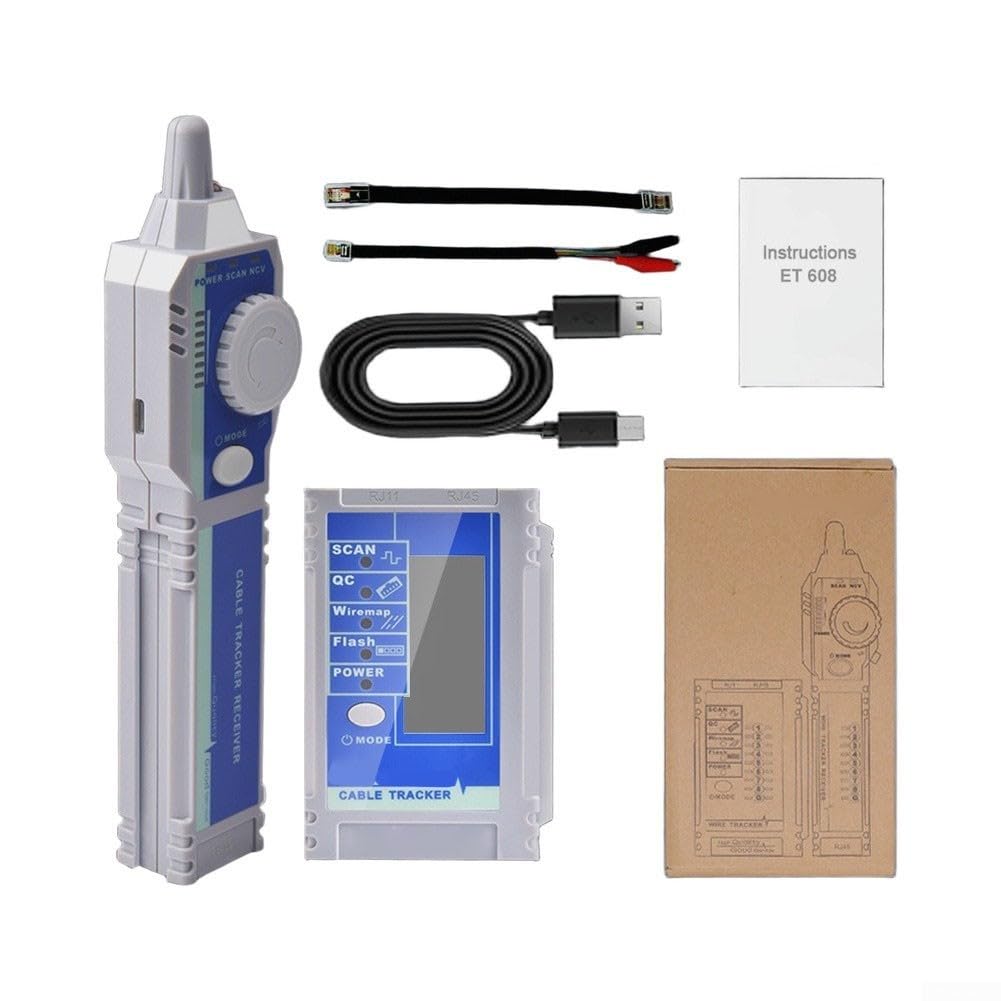 Tester per cavi di rete ET608 con rilevatore di tensione NCV per tracciamento di cavi LAN RJ45 fino a 3 km e per interruttore Poe per identificazione flash
