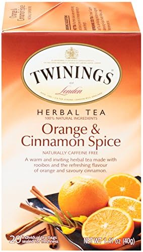 Twinings Orange & Cinnamon Spice Individually Wrapped Herbal Tea Bags, 20 Count Pack of 6, Naturally Caffeine Free