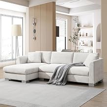WILLIAMSPACE 96" Cloud Sectional Sofa Couch for Living Room, Modern Upholstered L-Shape Sofa 3 Seater Couch with Oversized Chaise, Corner Sofa for Apartment, Chenille Left-Facing,Minsk Gray