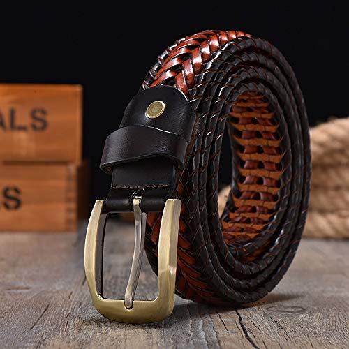 AXWT Tide Marque Weave Ceinture en Cuir de Vache Manuel Weave Retro Ceinture Simple Respirant évider Boucle de Ceinture Homme Sauvage Loisirs (Color : Two-Color, Taille : 115cm) Cover