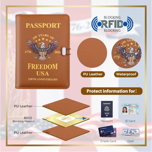 Image of Melsbrinna Premium Leather Passport Holder Covers Case, Waterproof Rfid Blocking Travel Wallet Passport Holder with Pen Holder, Cute Passport Book for Women /Men