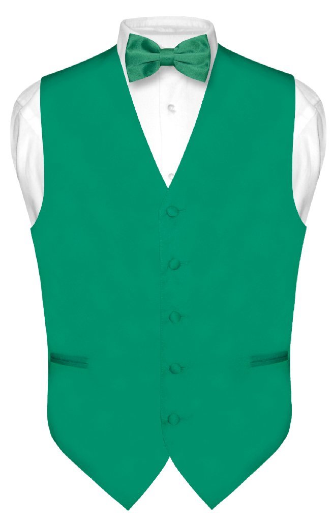vesuvio napoli Men's Dress Vest & BowTie Solid EMERALD GREEN Color Bow Tie Set for Suit or Tux-picture-40