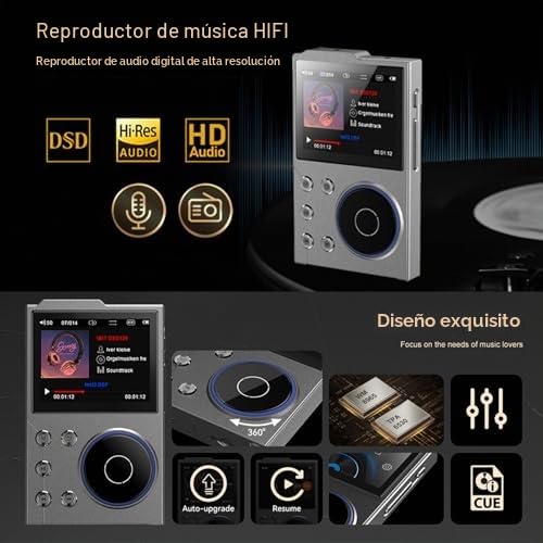 Reproductor de MP3 HiFi con Bluetooth, Reproductor de Música de Audio Digital de Alta Resolución DSD sin Pérdidas, Reproductor de Audio Portátil con Tarjeta de Memoria de 16 GB,