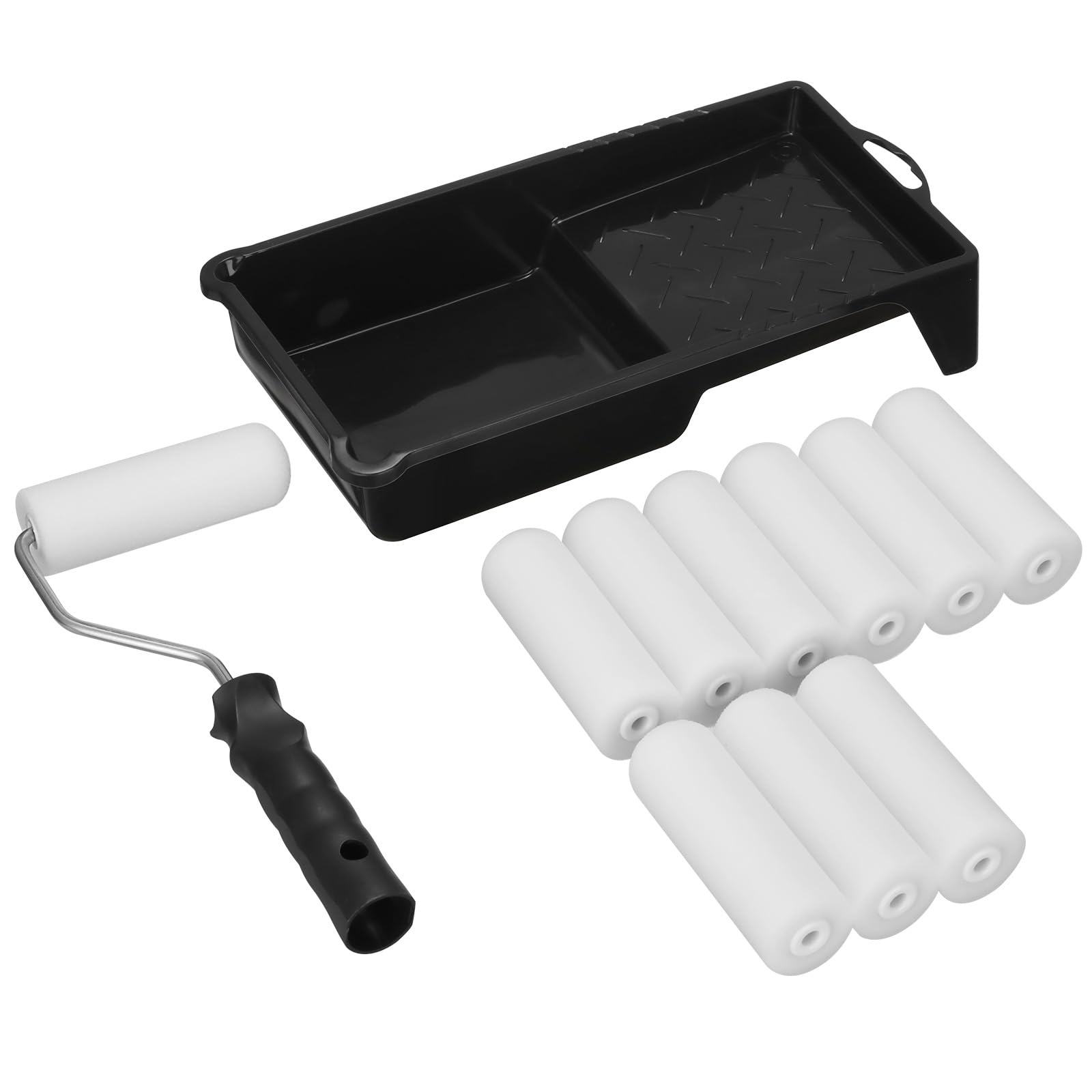 AiQInu Rulli per Dipingere 12Pcs, Include 10 Rullo per Pittura (10.8cm) +1 Vassoio +1 Manico, Rullo Pittura per Pareti, Mobili e Superfici Lisce