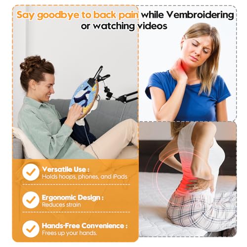 Image of 2Pcs Black Adjustable Embroidery Hoops Stand for Hand Work,3-in-1 Hoop /Tablet /Phone Holder Desk Stand,Cross Stitch Frame with 360 Rotation,Needlework Frame Holder