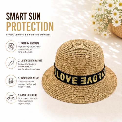 Image of VRITRAZ Kids Straw Hat for Baby Boys & Girls | Printed Summer Sun Hat, Woven Wide Brim Beach Cap, Lightweight Breathable Holiday Travel Picnic Outdoor Fancy Dress Fashion Hat for Children & Toddler