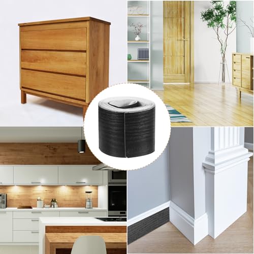 Image of uxcell 1 Roll Wood Grain Tape, 2.36 inch x 26 Ft Realistic Textured Repair Tape Self Adhesive Wood Textured Patch for Floor Wall Door Table Cabinets Desk Furniture Home Decor(Black)