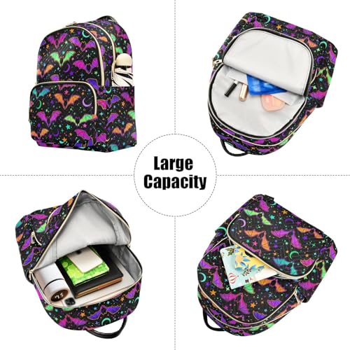 Image of Colorful Bats Mini Backpack Fashion Backpack Purse for Women,Handbag Shoulder Bag Casual Daypack, Ladies Gift for College Work (M)