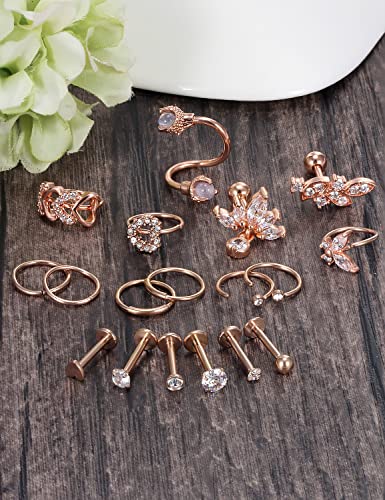 Vsnnsns 16G Cartilage Earrings Tragus Earrings For Women Stainless Steel Forward Helix Earrings Stud Forward Helix Rook Daith Conch Hoop Earrings Studs Body Piercing Jewelry For Women Men Rose Gold #TOP3