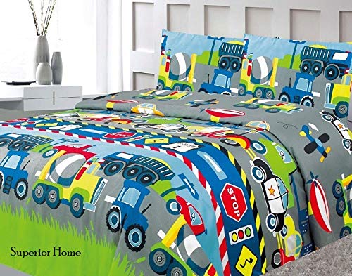 Sapphire Home Three (3) Piece Twin Size Cars Trucks Police Plane Theme Print