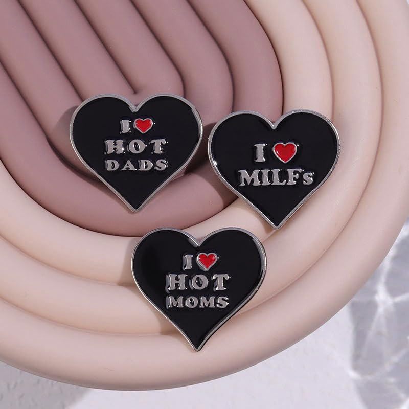 Image of I love MILFs Hot DADS Hot Moms Spicy Mom heart shaped Enamel Lapel Pin brooch badge Jewelry accessories