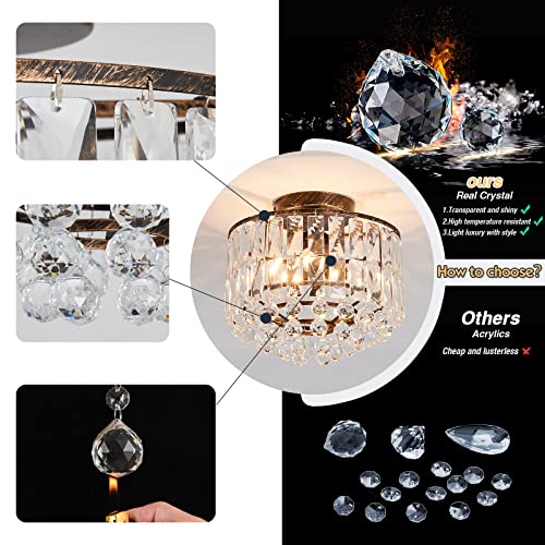 Cvkash 3 - Light Semi Flush Mount Bronze Crystal Ceiling Light Matte Antique Modern Chandelier Fixtureceiling Lamp For Kitchen Closet Bathroom Bedroom Dining Room Hallway #TOP4
