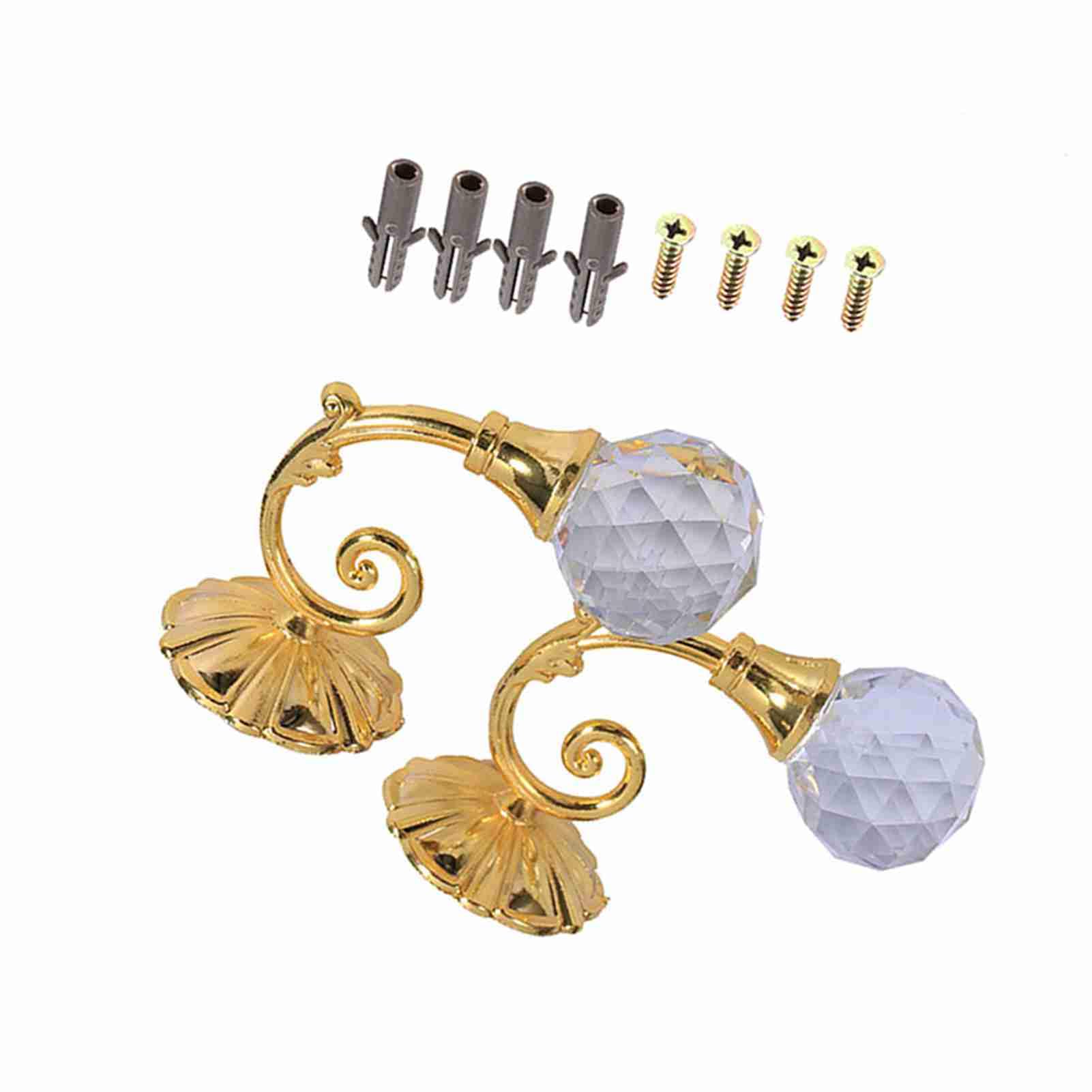 Crystal Curtain Holdback, 2X Metal Crystal Glass Curtain Holdback Wall Window Drapery Tie Back Hooks Hanger Holder Gold