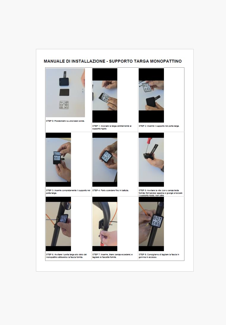 3DPRINTOK Portatarga per Monopattino Elettrico | Supporto Targa per Steli Tubolari Tondi, Ovali e Poligonali | Fissaggio Regolabile | ASA Resistente agli Agenti Atmosferici | Made in Italy