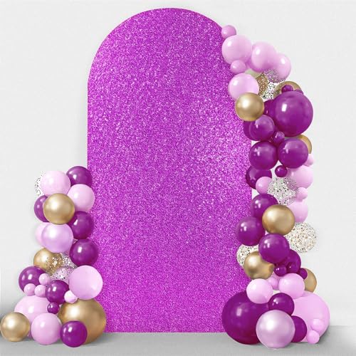 Friiko Wedding Arch Cover Sequin & Fabric 2-Sided Use 6.6FT Wedding Arch Stand Covers Round Top Chiara Arch Stand Cover for Wedding Birthday Party Baby Shower Ceremony Banquet Decoration, Purple