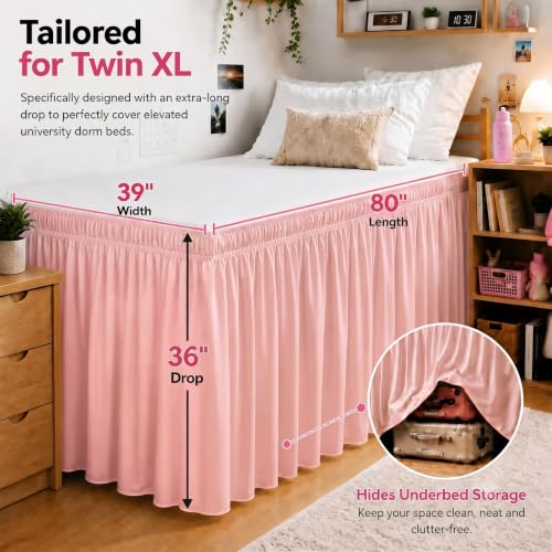 Pink Twin XL College Dorm Bed Skirt 36" Drop, Elastic Wrap Dust Ruffle by Vocander - Used condition - Image 2