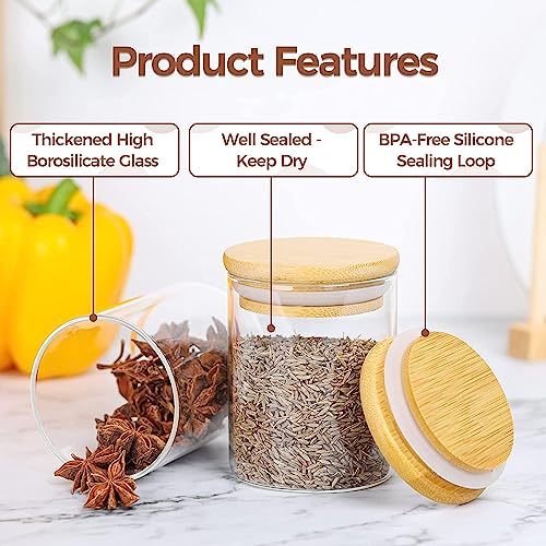 Image of ComSaf Glass Food Storage Canister with Airtight Bamboo Lid (220ml), Clear Glass Jar Container with Seal Wooden Lid for Kitchen Pantry Serving Tea Coffee Sugar Flour Spices (Set Of 12, 220ml)