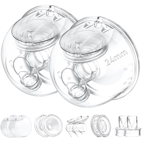 Image of Two Full Milk Collector Cup Sets with 24mm Flange Compatible with Momcozy S12 Pro/S9 Pro Breast Pump, NOT for S9/S12, Replacement Pump Parts with Duckbill Valve, Flange, Diaphragm, Linker, Collector