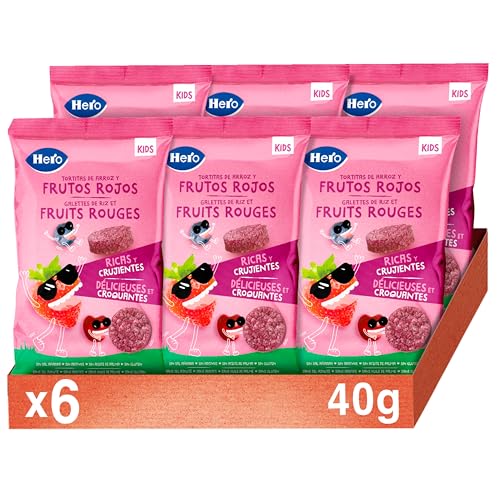 Hero Snack Tortitas de Arroz y Frutos Rojos sin aditivos ni aceite de palma- Pack de 6x40gr