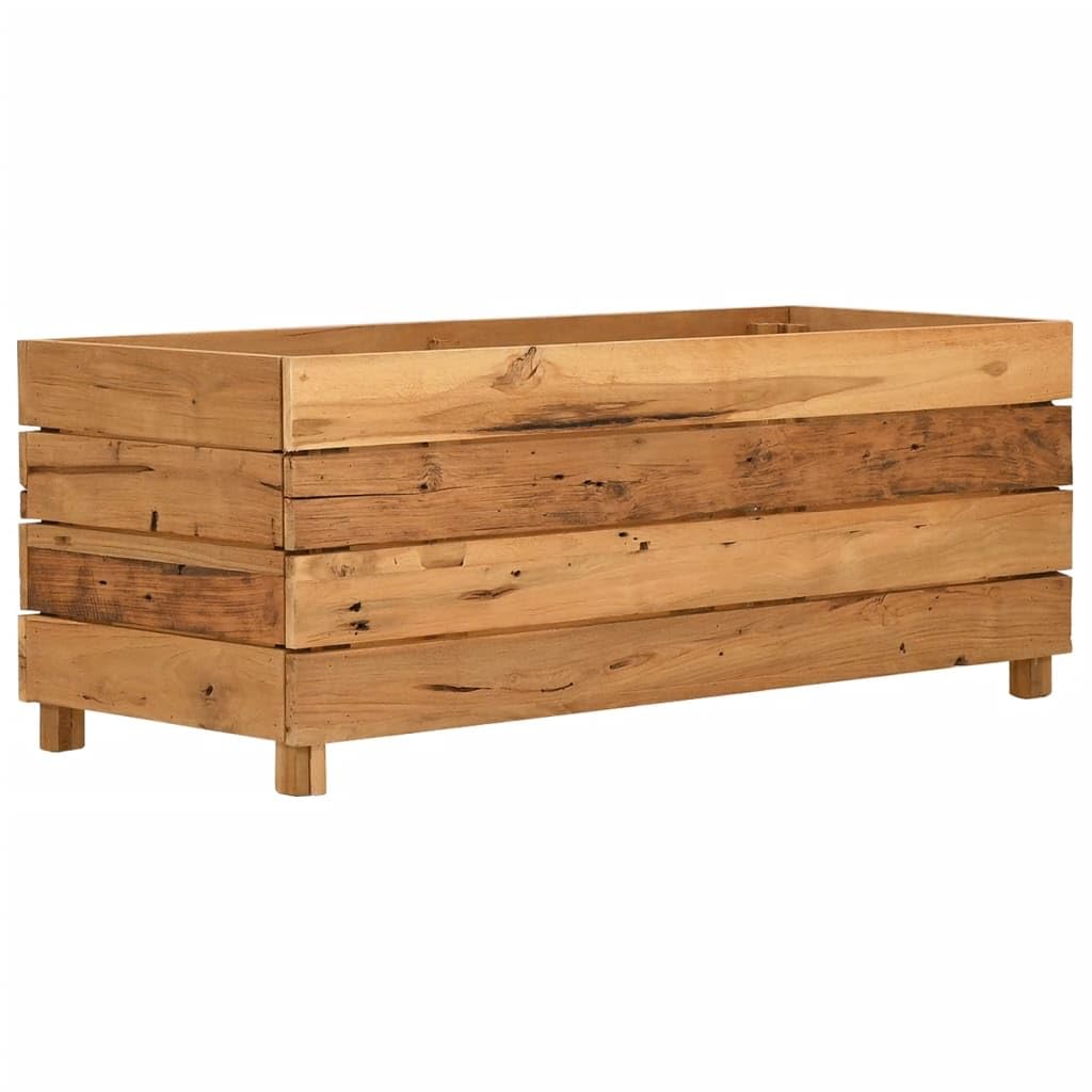 Podwyższona grządka z drewna tekowego, 100 x 40 x 38 cm, ze stalowym stelażem, do ogrodu, na balkon i taras, wytrzymała donica na kwiaty, zioła, sukulenty, storczyki, bonsai i wiele innych