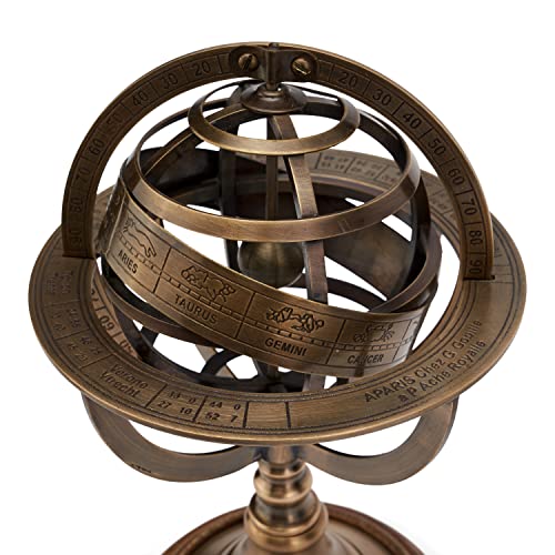 NKlaus Armillarsphäre aus Messing antik auf Holzsockel 17,5x13,5cm Armillarkugel deko 11569