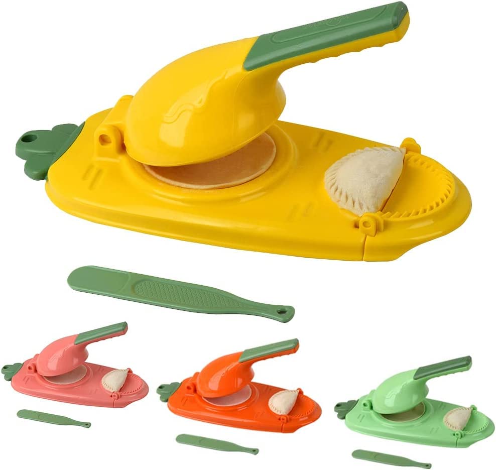 Dumpling Maker, 2 in 1 Dough Press Set, Multifunctional Manual Dough Press Machine Maker Molds, Baking Pastry Kitchen Gadget for Empanada, Pierogi, Pastelitos, Calzone, Turnovers (Yellow)