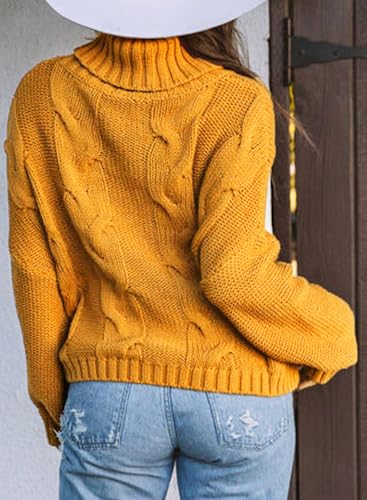 Image of Dokotoo Womens 2026 Winter Fall Solid Turtleneck High Neck Balloon Long Sleeve Sweaters Pullover Outerwear