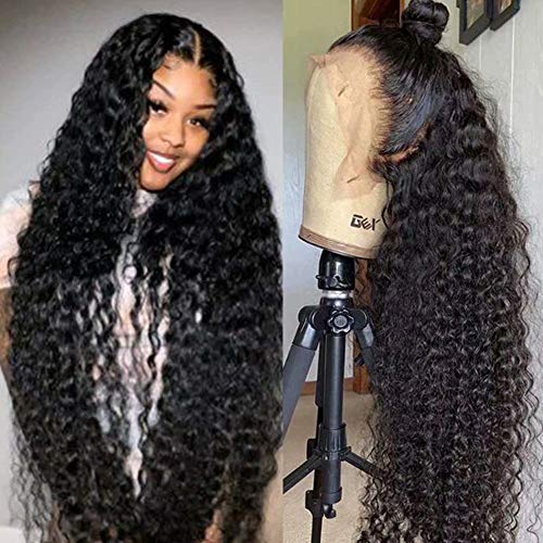 Maxine 360 Lace Frontal Wig Pre Plucked with Baby Hair 26inch Water Wave Lace Front Wigs 150% Density Wet and Wavy Brazilian Human Hair Wigs for Women Natural Black Color Slightly Bleached Knots