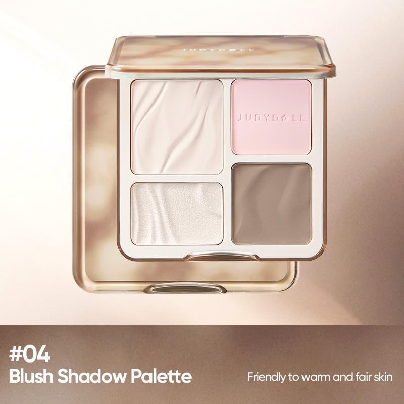 Image of JUDYDOLL Highlight & Contour Palette, All-in-One Matte Highlighter Contour Compact, Natural Brightening Finish for Cool Fair & Olive Skin (04 Blush Shadow Palette)