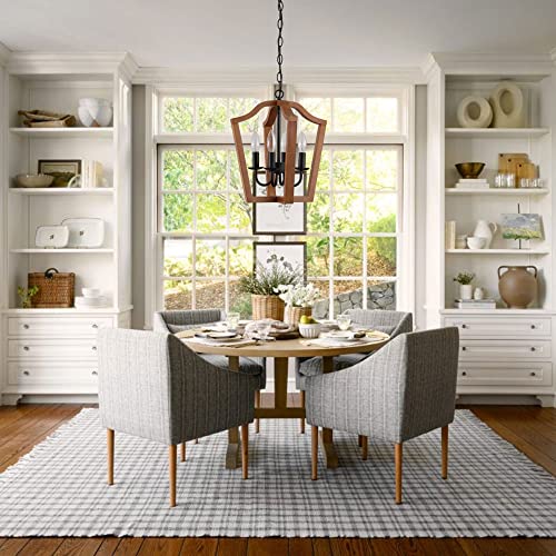 Mctrhg Rustic Farmhouse Foyer Chandelier, Lantern Pendant Light. Smoked Birch Wood Style With Black Finish For Dining Room, Kitchen Island #TOP1