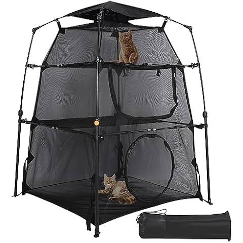 Domaker Cat Enclosure Kitten and Cat Playpen for Indoor,Portable and Foldable 3 Tier Cat Cage,Cat Tower Tent with Removable Sunshade,Black Cover