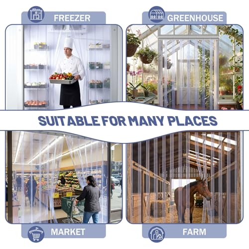 Image of Juexica 96 x 118 Inch Plastic Strip Door Curtain Kit 0.08'' Walk in Cooler Curtains PVC Freezer Door Curtain Smooth Waterproof Insulation Hurricane Shutters Gate for Warehouse Garage Industry (Clear)